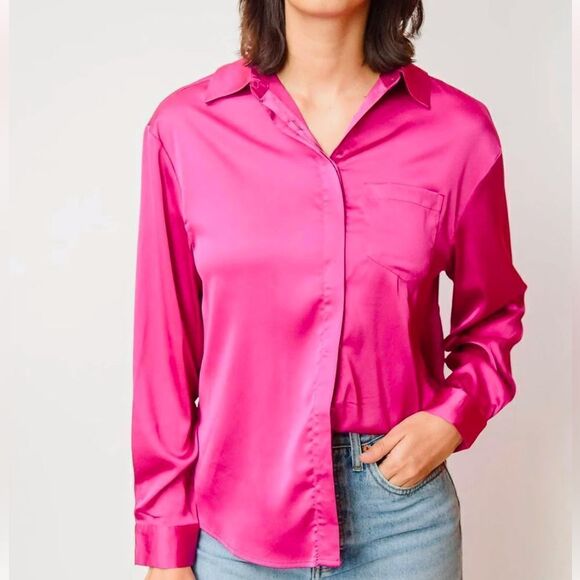 Walter Baker Bella Deep Pink Satin Button Up Top | Size S - Picture 1 of 8
